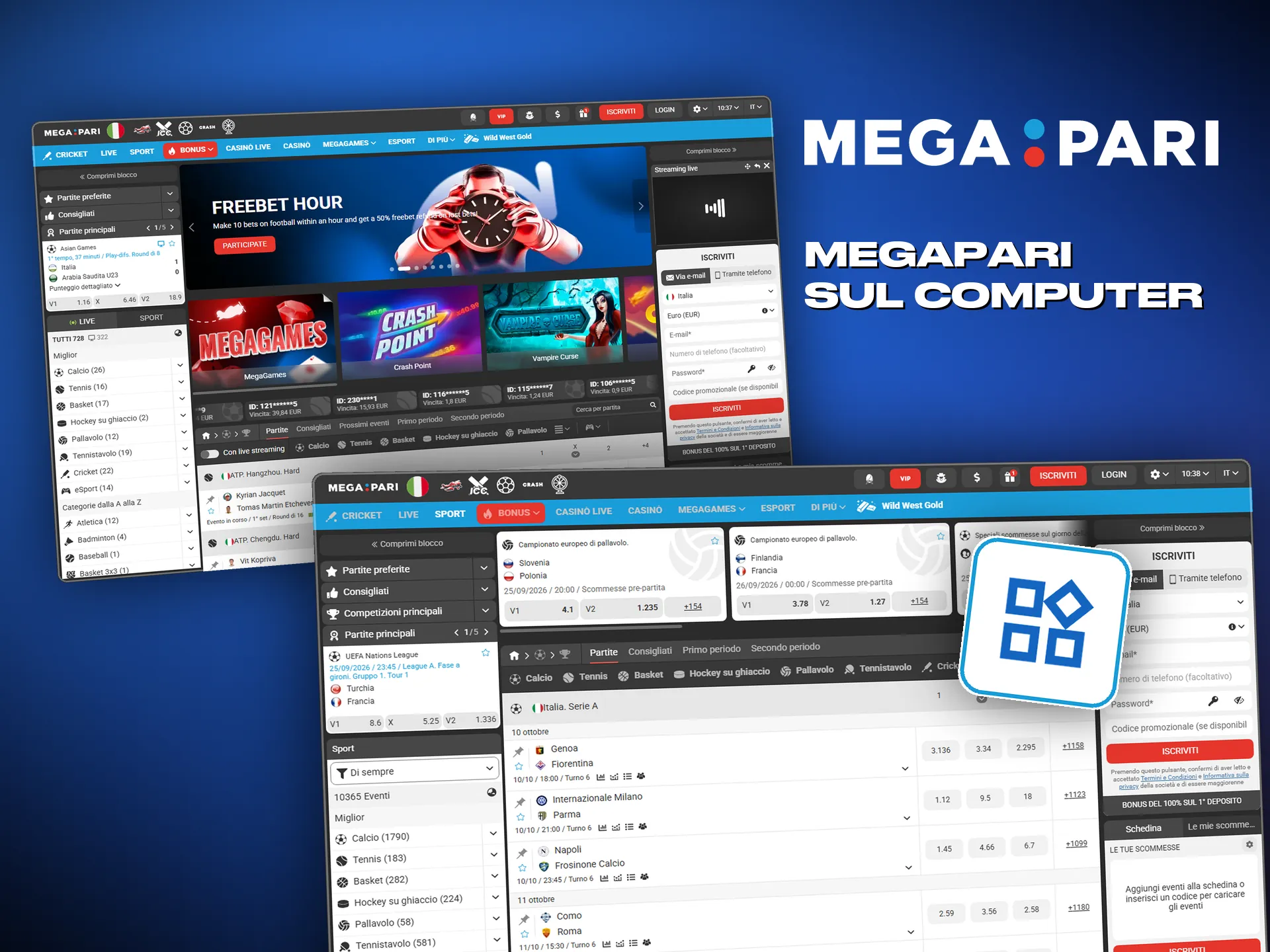 Megapari sul computer, con più partite e scommesse dal vivo insieme