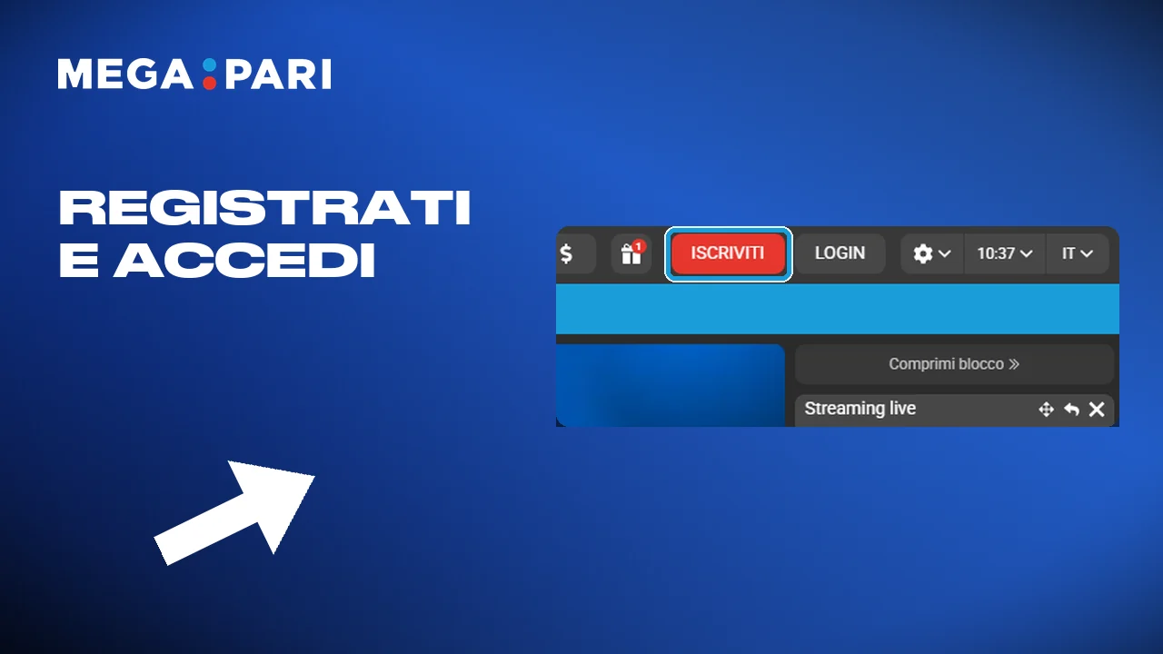 Registrazione dal pulsante in alto e accesso