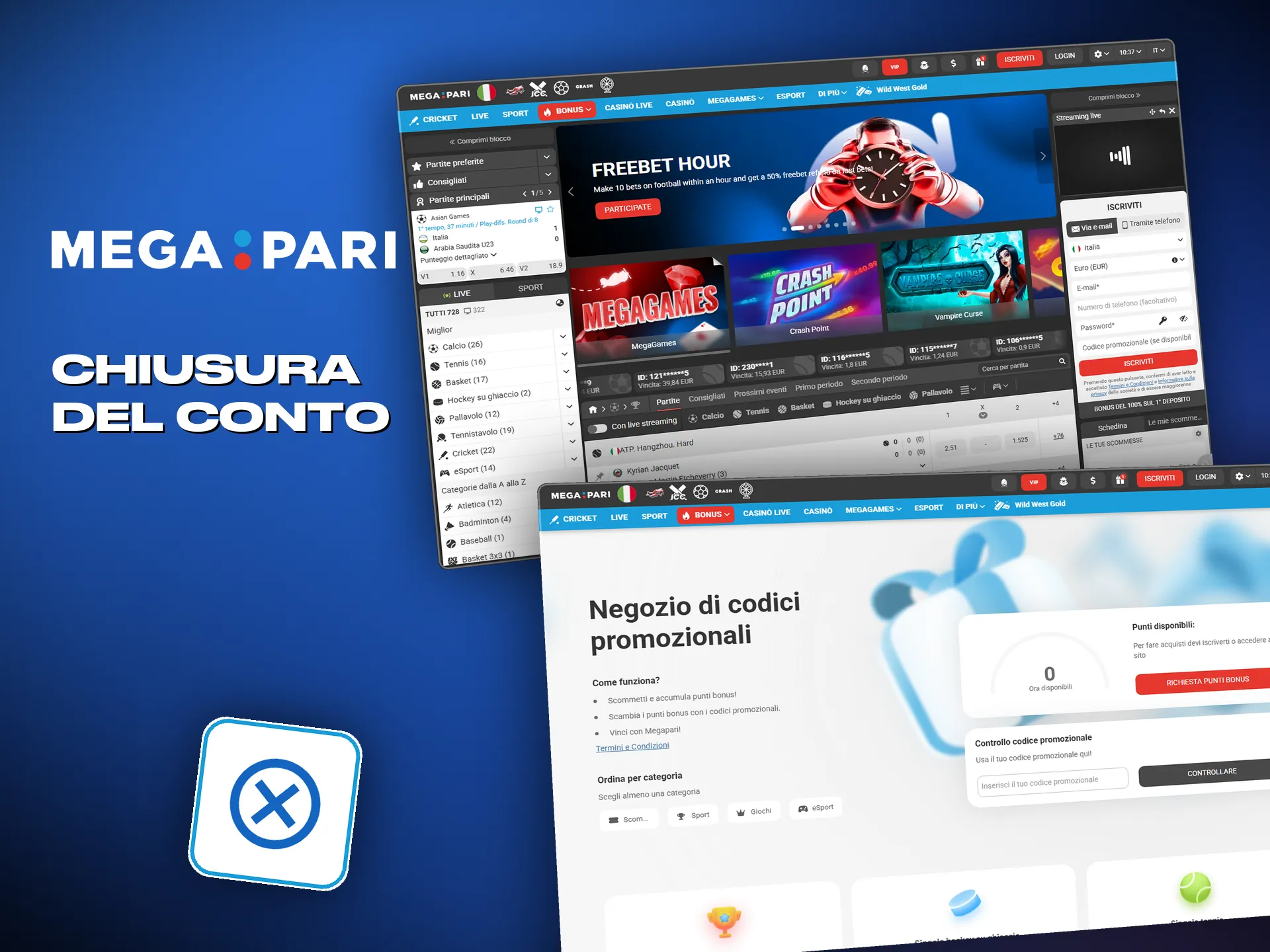La chiusura del conto parte dal menu impostazioni